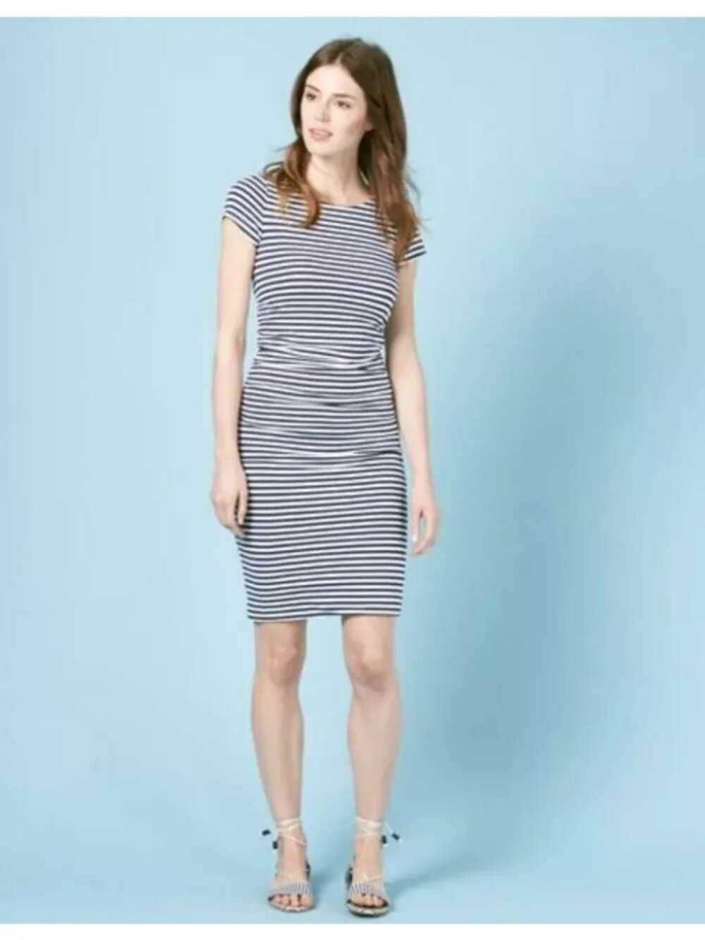 Boden Blue & White Striped Ruched Dress, Size 4 Tall